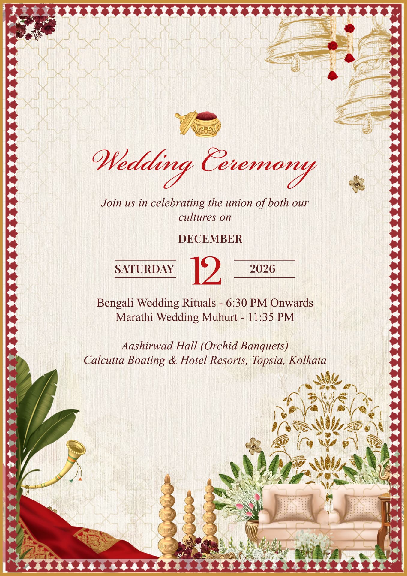 Wedding ceremony invitation for 12 December