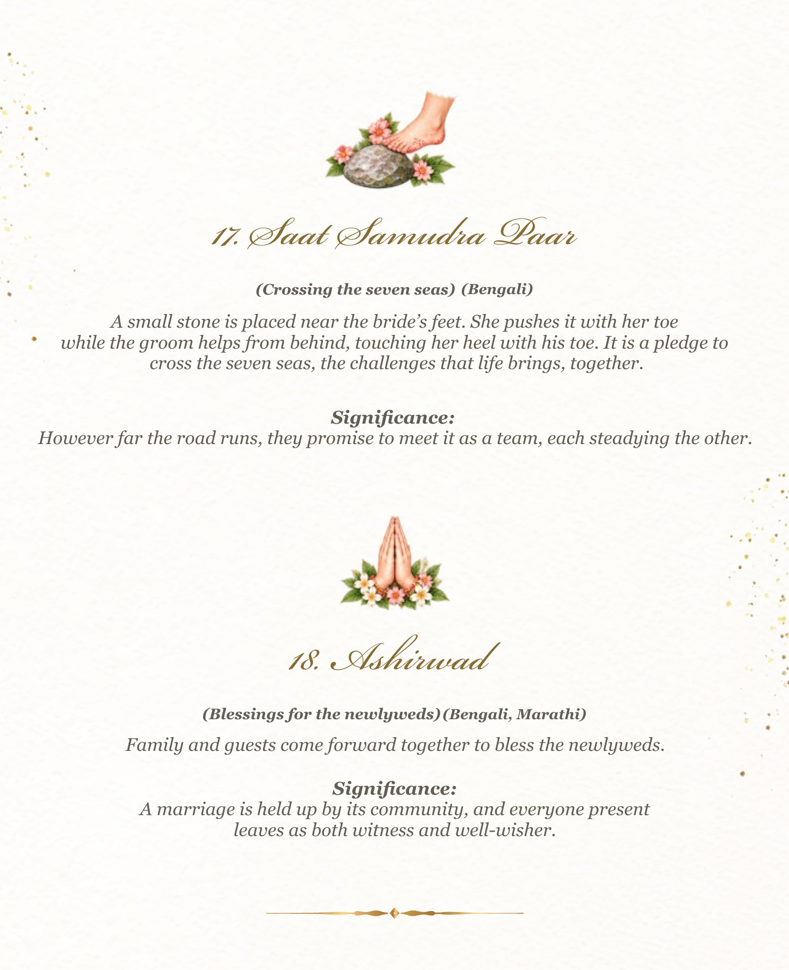 Wedding rituals — Saat Samudra Paar and Ashirwad
