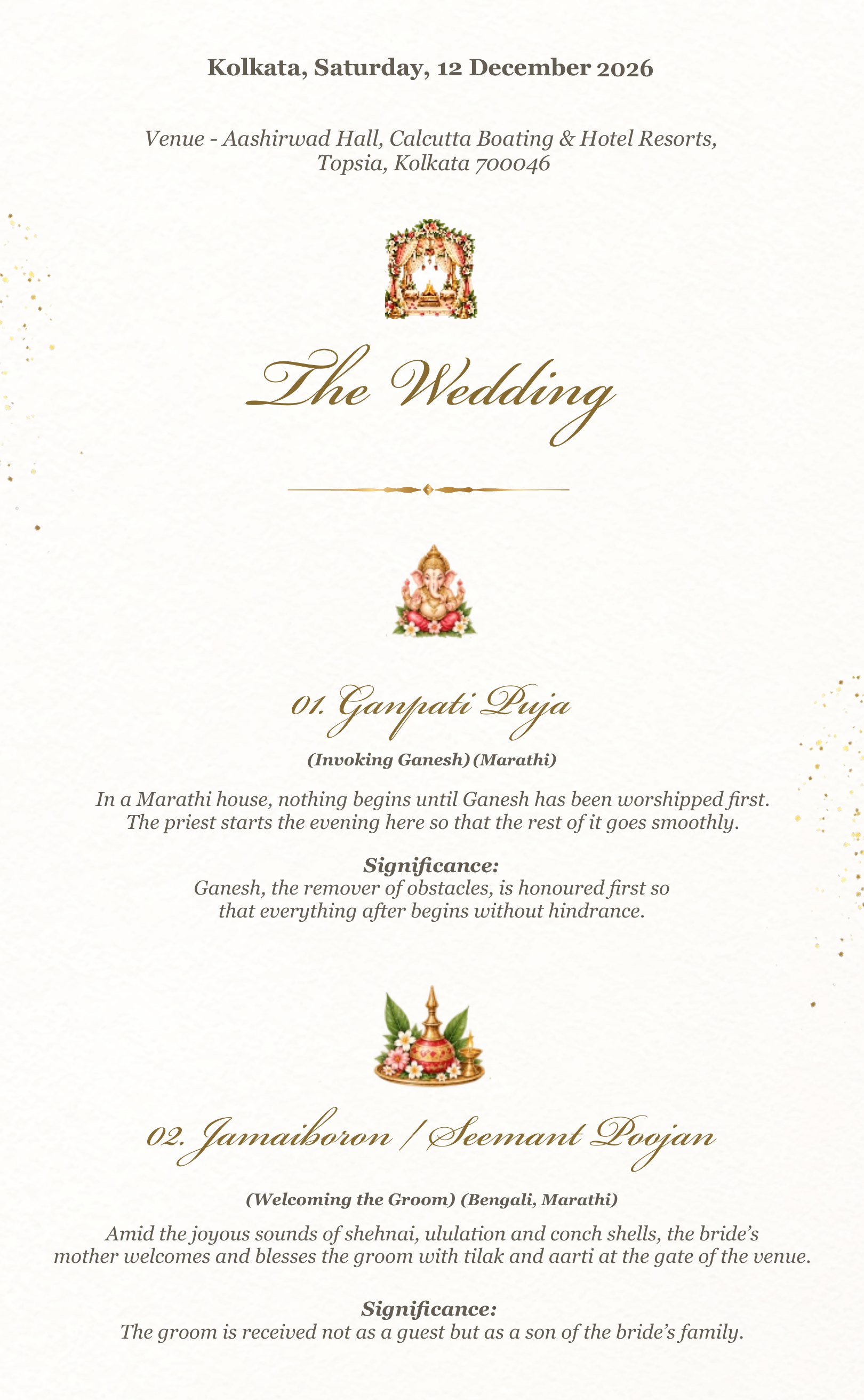 Wedding rituals — Ganpati Puja and welcoming the groom