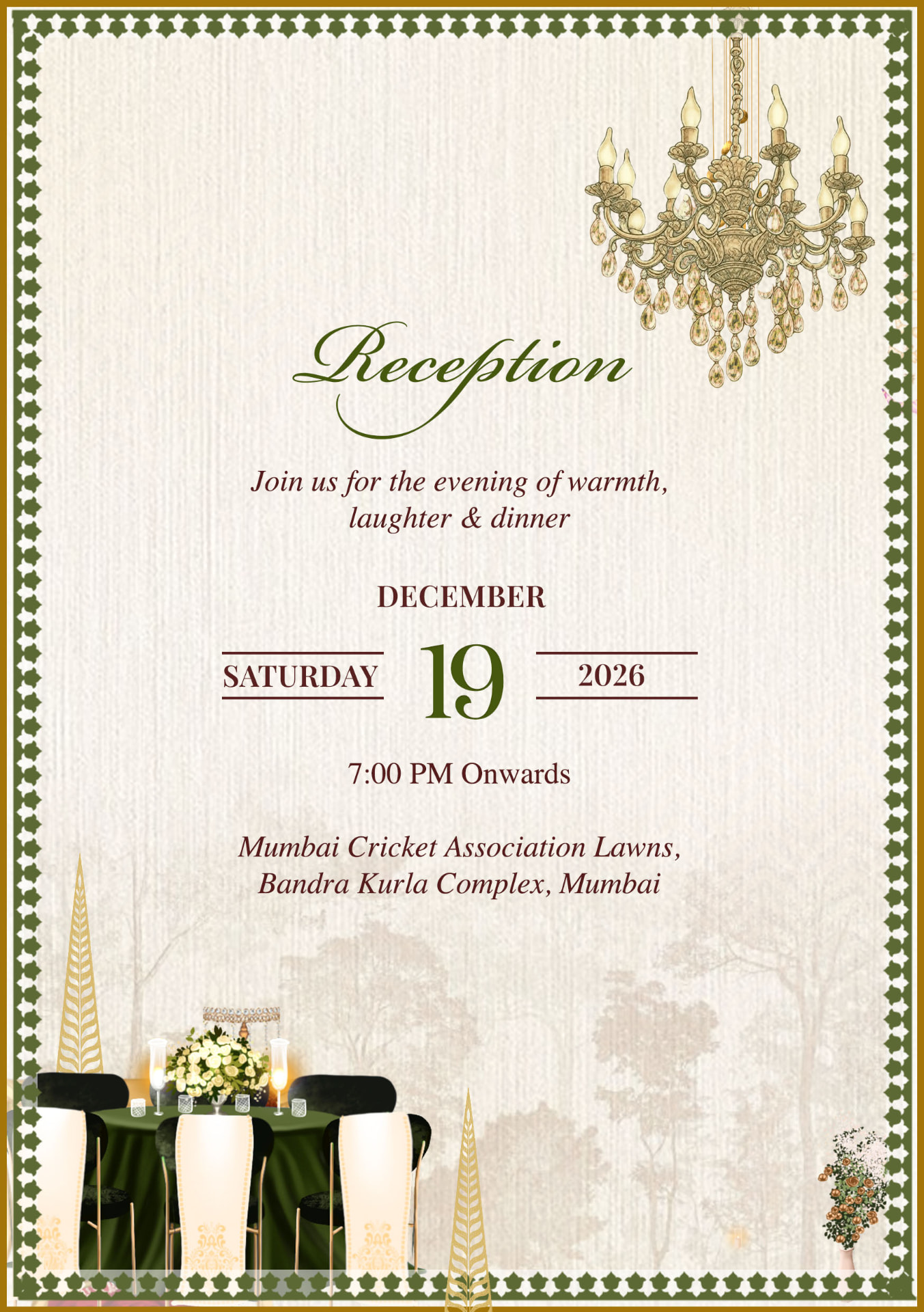Reception invitation for 19 December