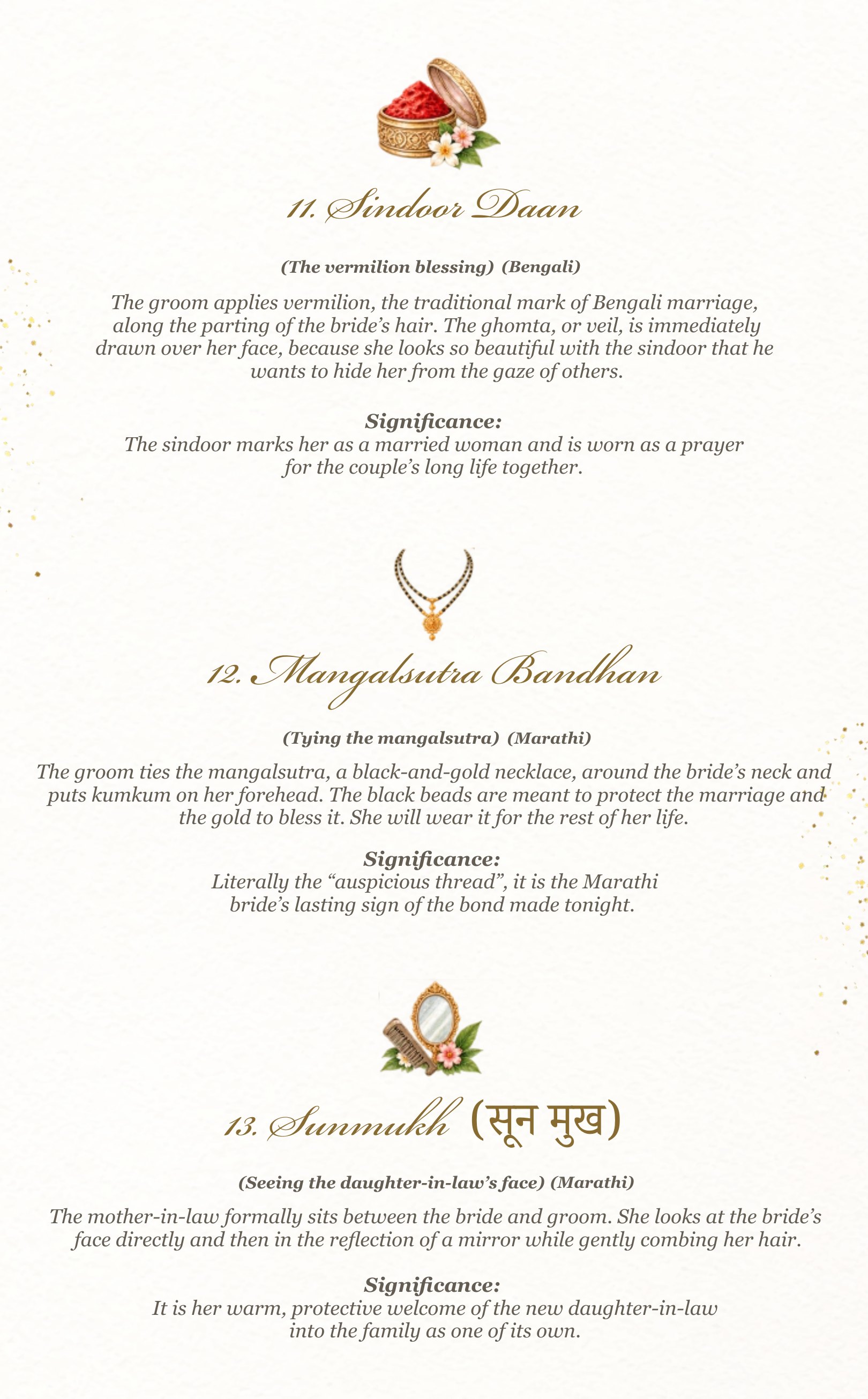 Wedding rituals — Sindoar Daan, Mangalsutra Bandhan and Sunmukh
