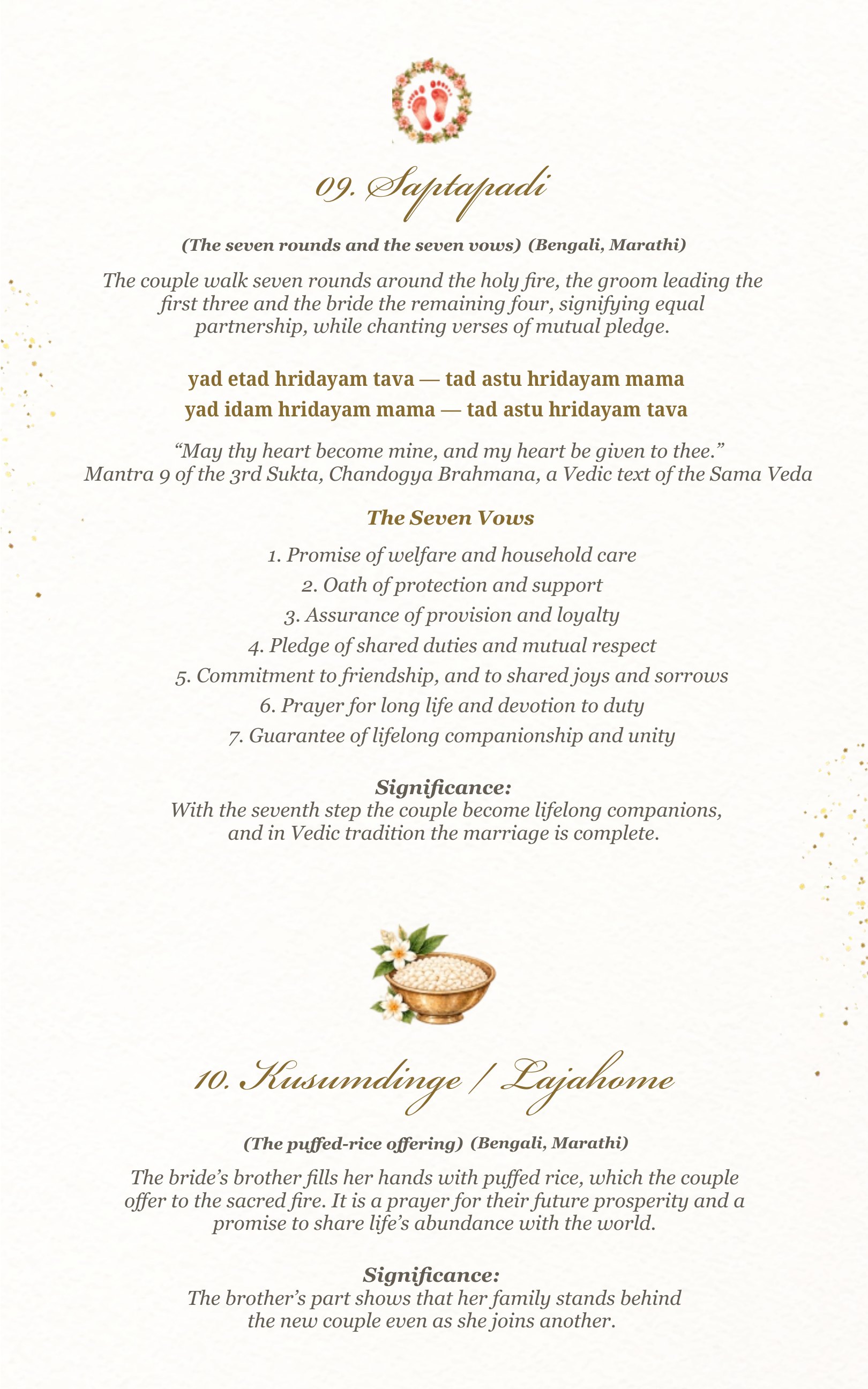 Wedding rituals — Saptapadi and Kusumdinge