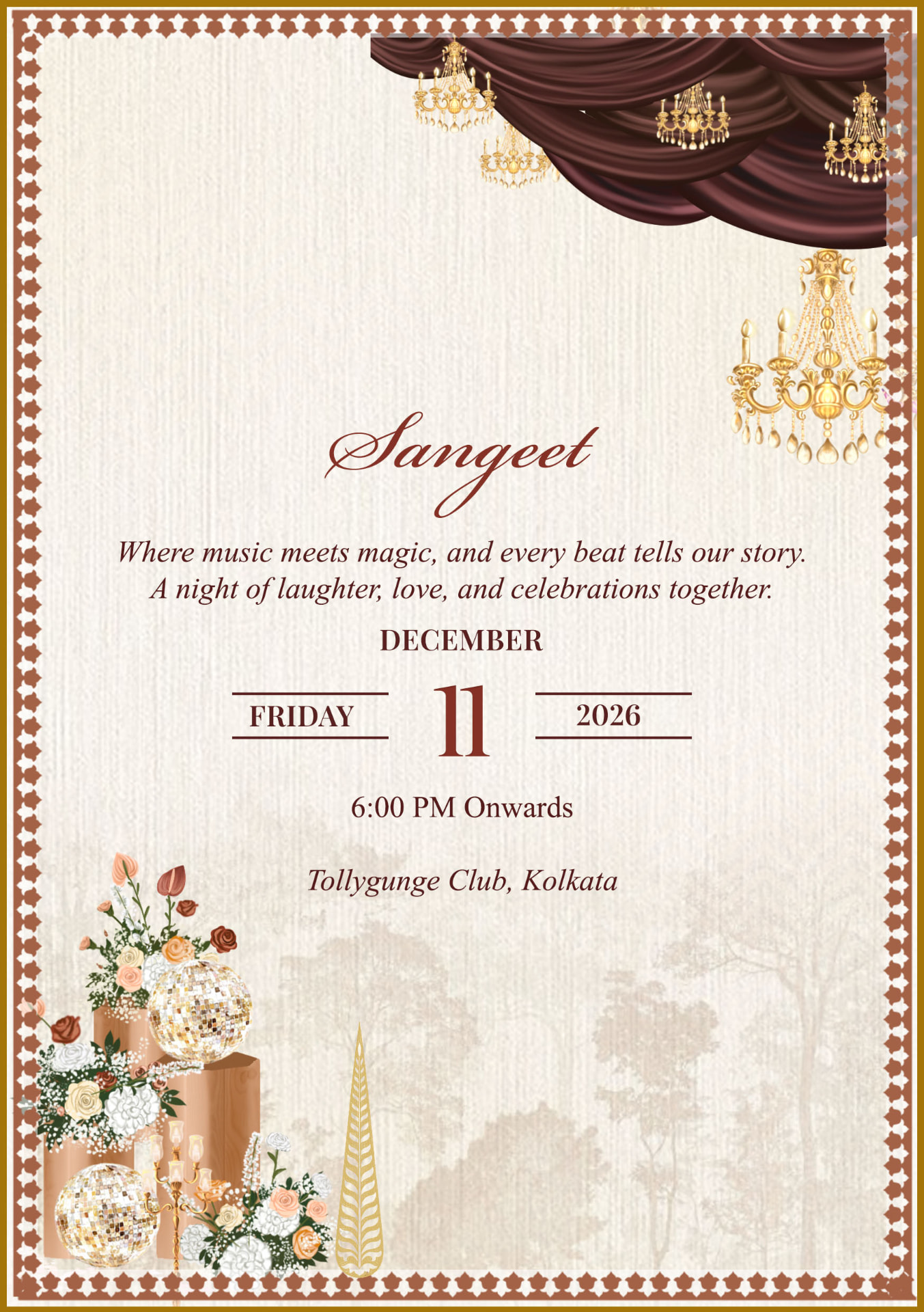 Sangeet invitation for 11 December